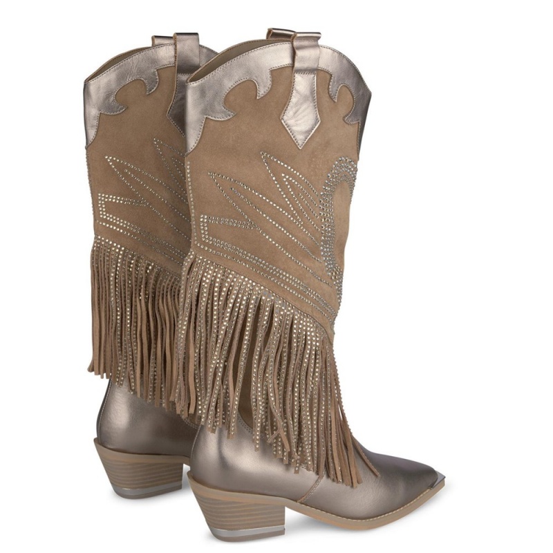 Bottes Plates Alma En Pena Fringed Boot Vert Olive Femme | FJK-75375448